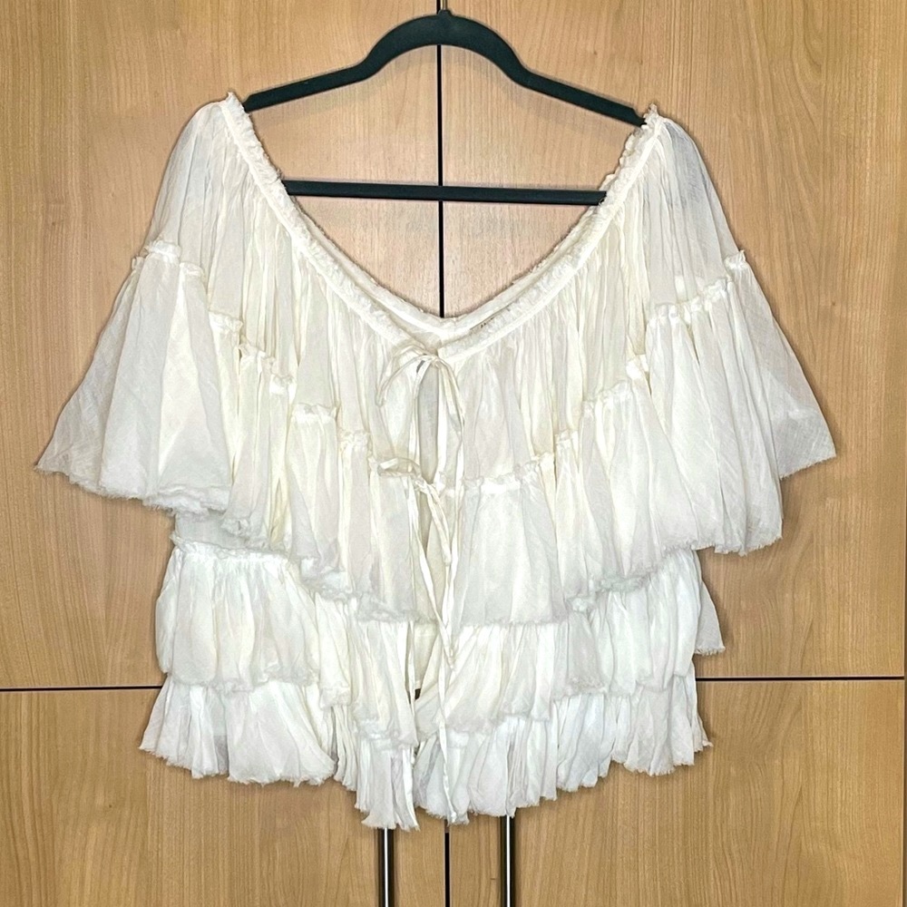 Mes Demoiselles “Opphee” ivory tiered ruffle top.
